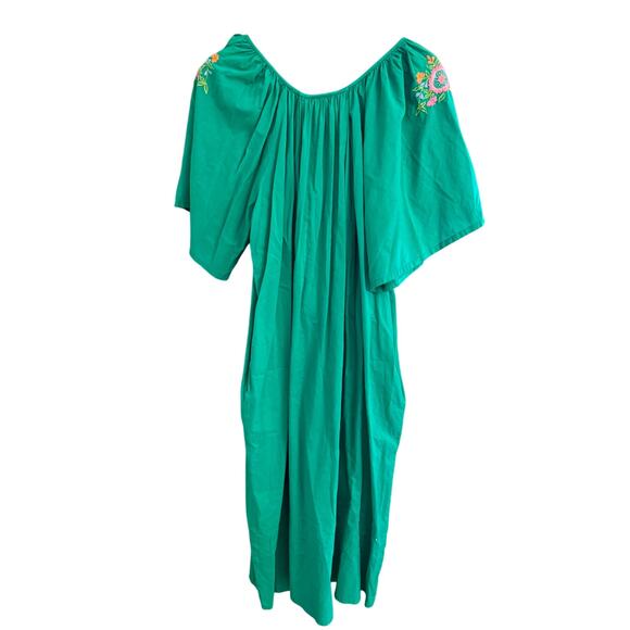 The Vermont Country Store Dress L Green Embroidered Floral Cotton Gauze Peasant - Picture 7 of 8